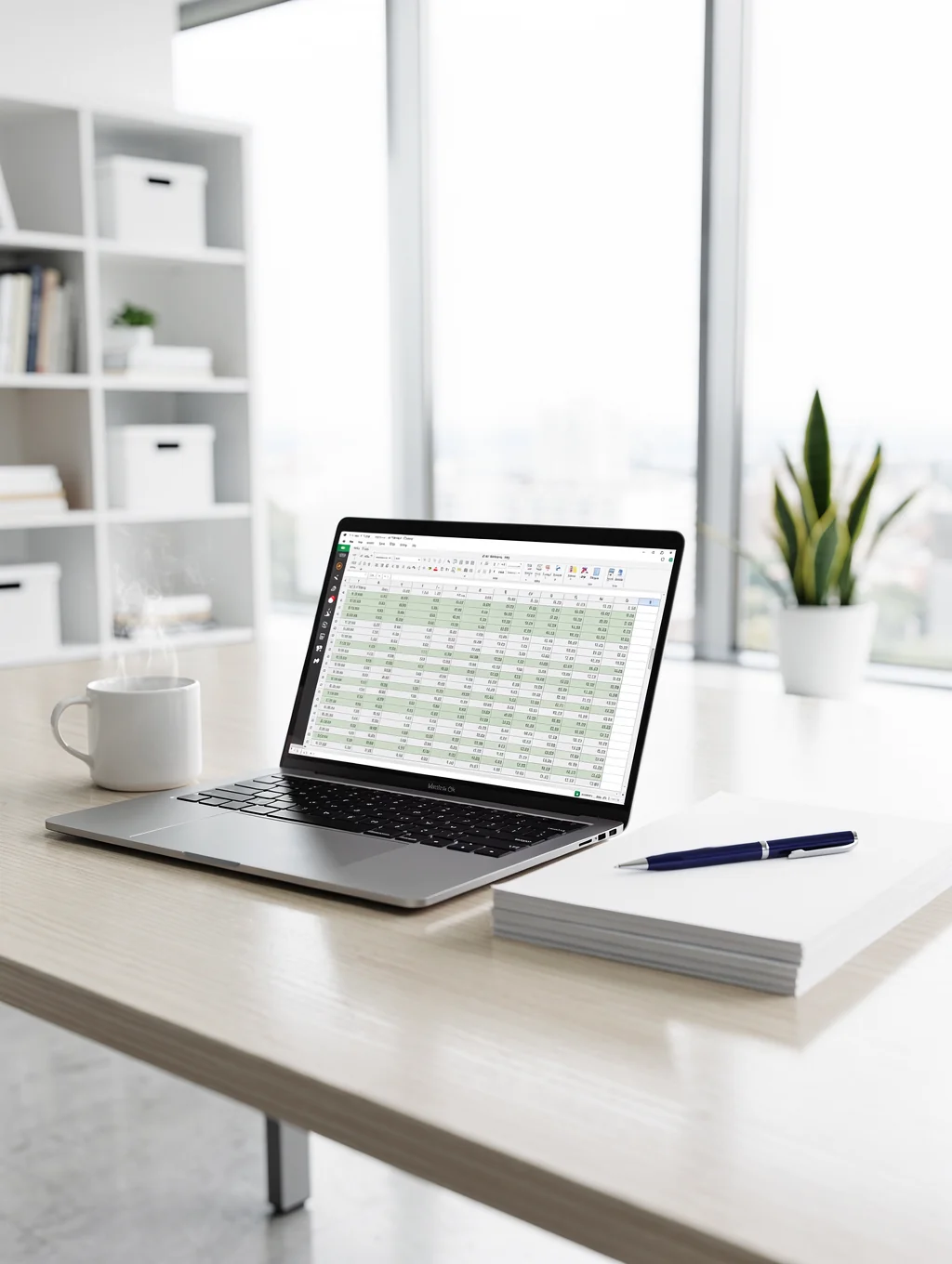 Organized workspace with digital tools for record management